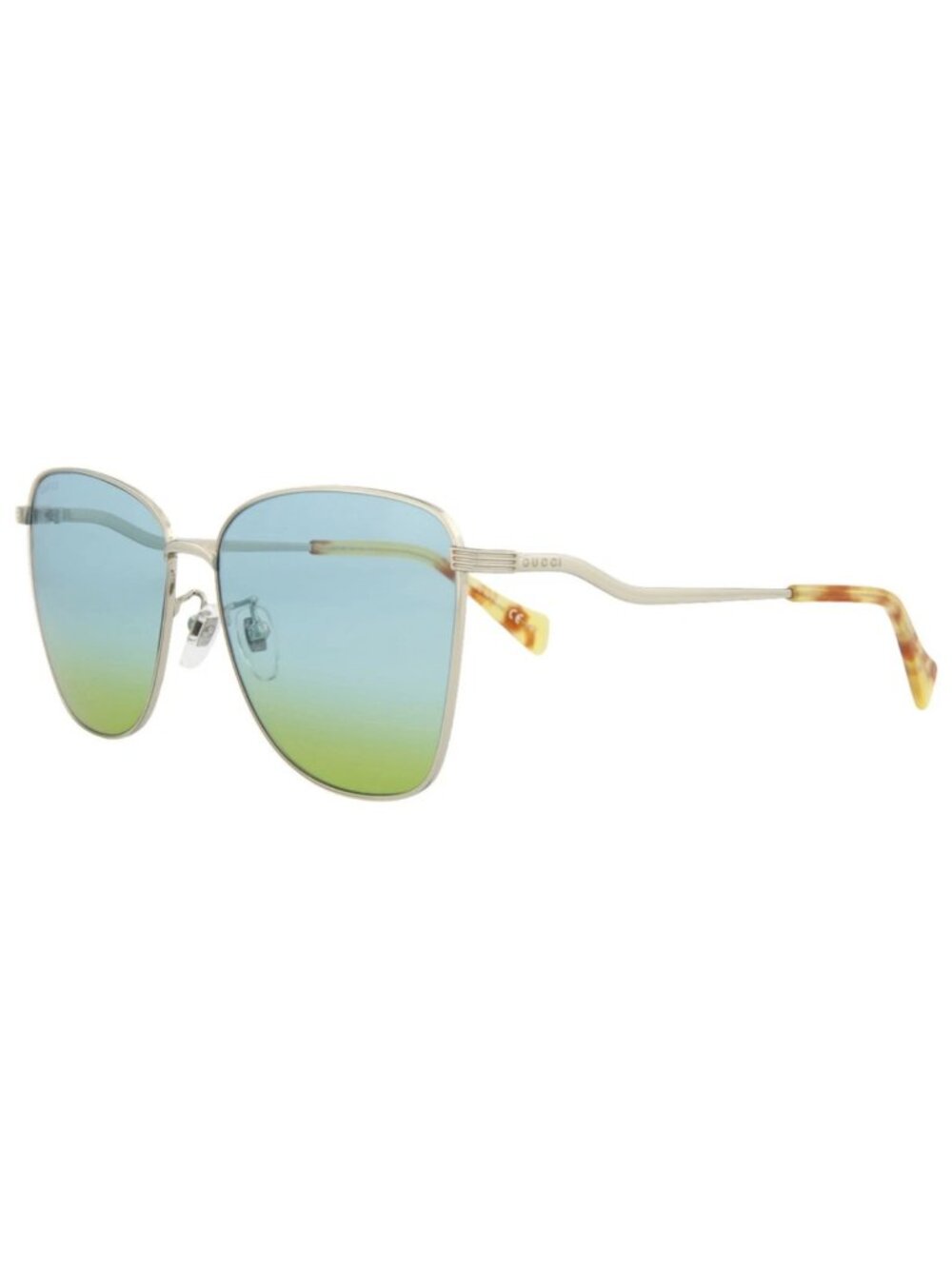 New Gucci Women's Sunglasses Square Rectangle Metal Frame Silver Silver Light